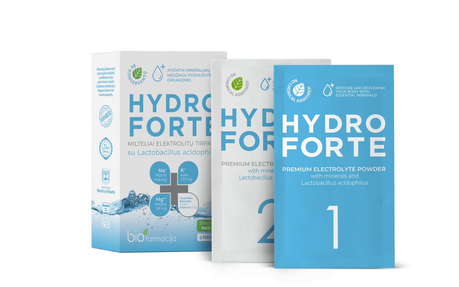 Hydro Forte / Elektrolüütide lahus mineraalainete ja elujõuliste piimhappebakteritega, mis aitavad organismi suure vedeliku kao puhul.
